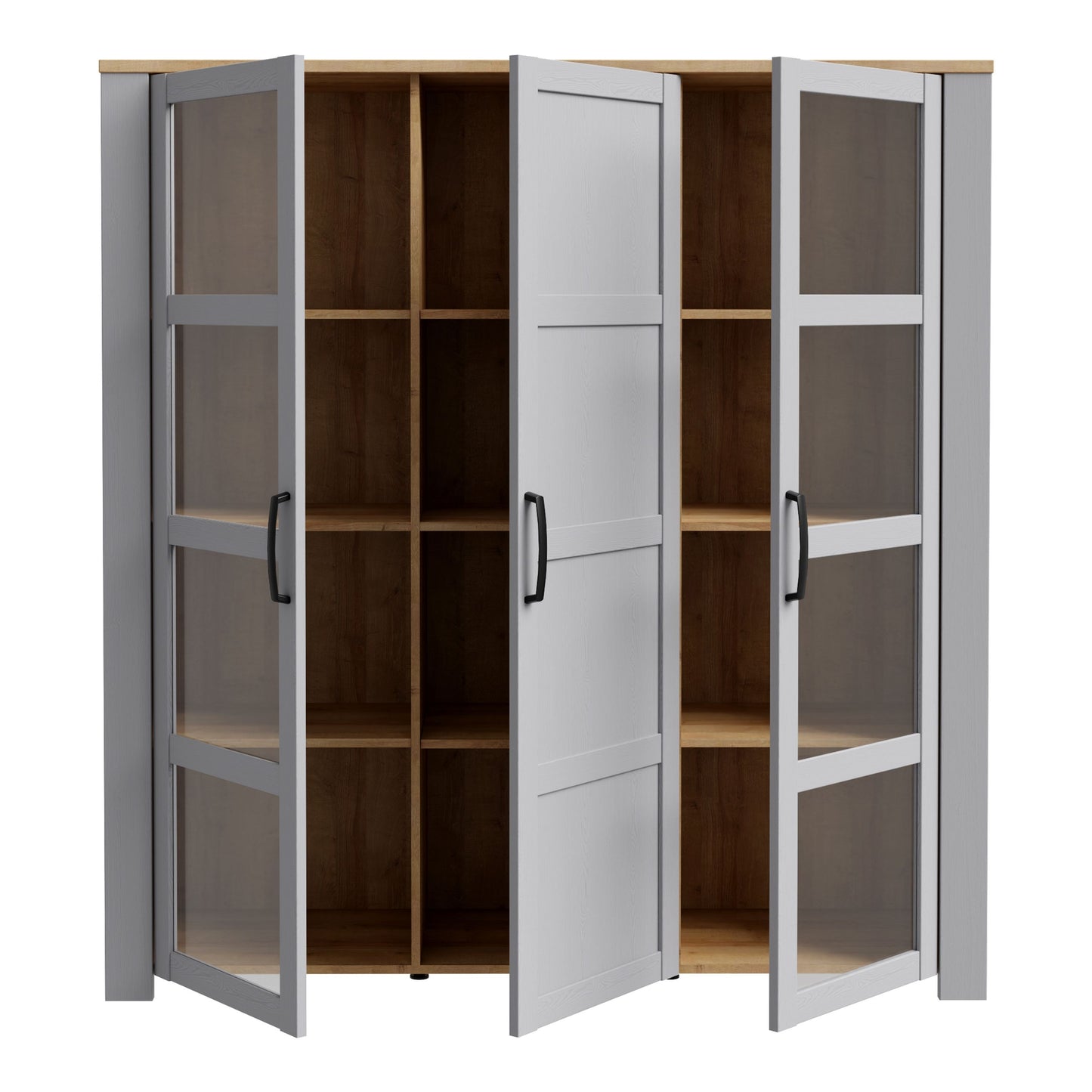 Furniture To Go Bohol 3 Door Large Display Cabinet in Riviera Oak/Grey Oak