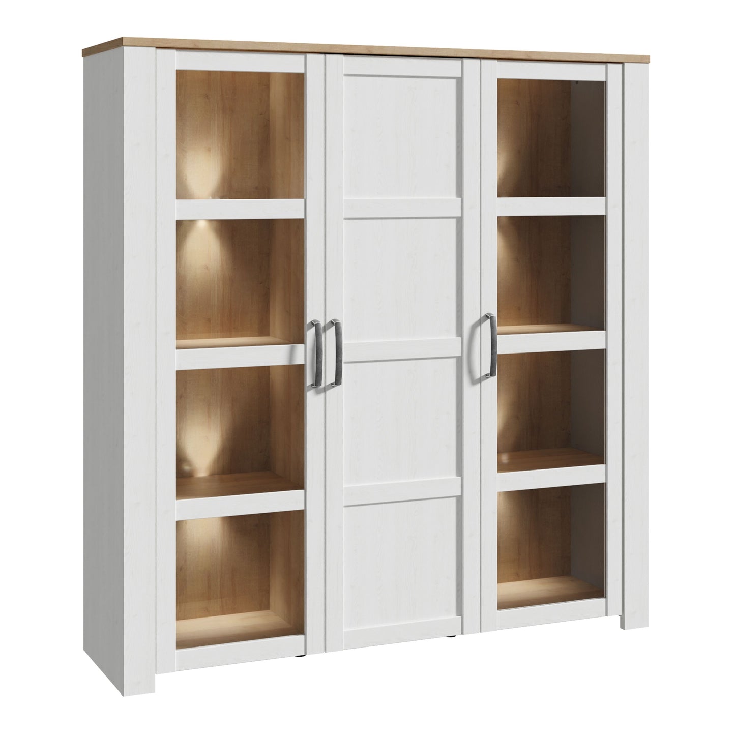 Furniture To Go Bohol 3 Door Large Display Cabinet in Riviera Oak/White