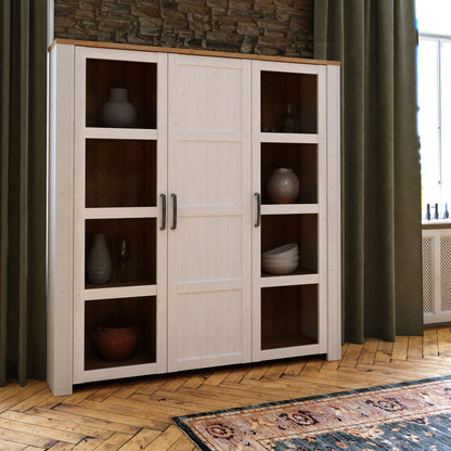 Furniture To Go Bohol 3 Door Large Display Cabinet in Riviera Oak/White