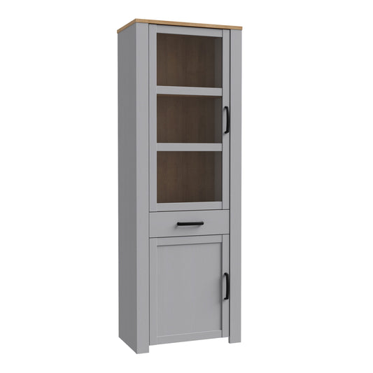 Furniture To Go Bohol 2 Door 1 Drawer Narrow Display Cabinet in Riviera Oak/Grey Oak