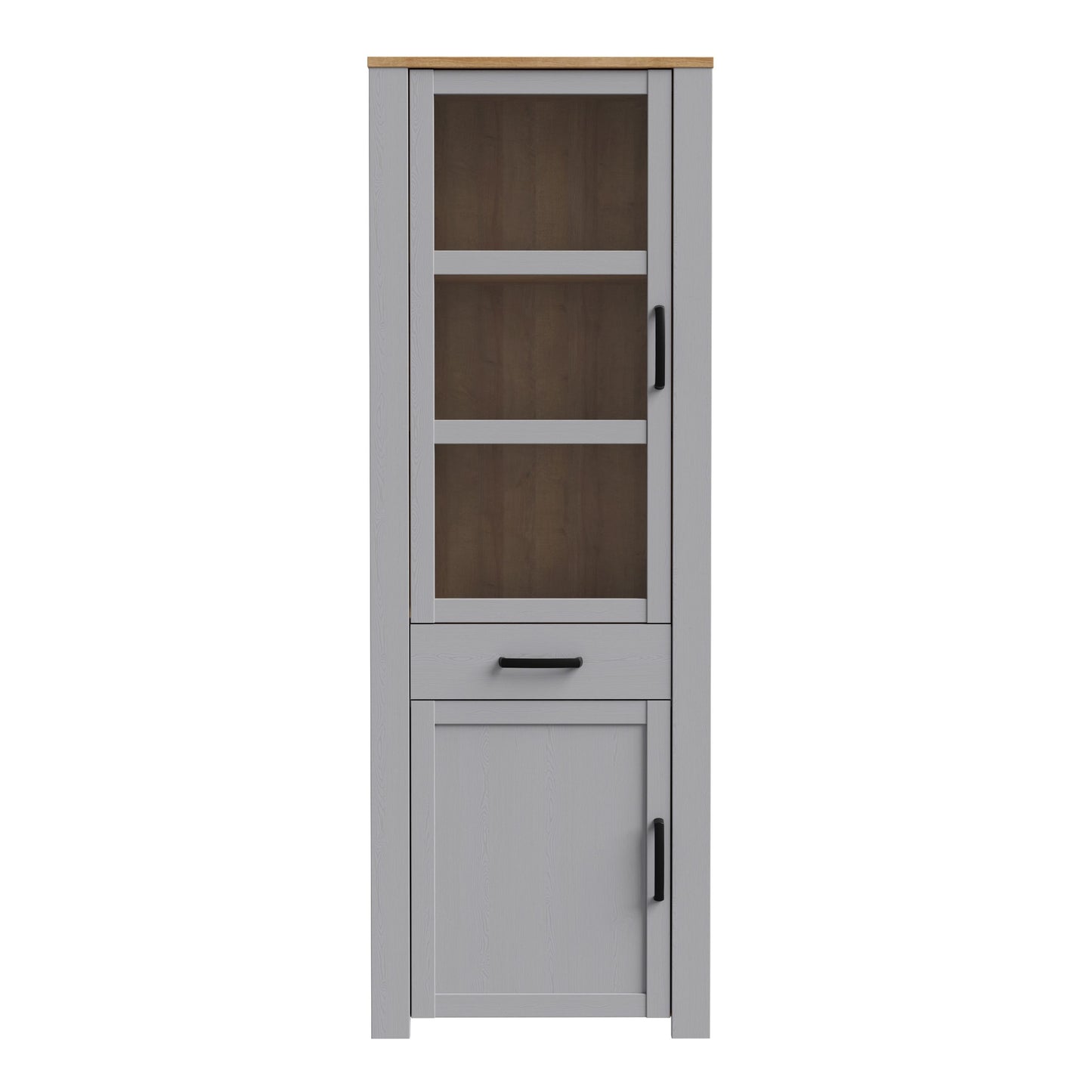 Furniture To Go Bohol 2 Door 1 Drawer Narrow Display Cabinet in Riviera Oak/Grey Oak