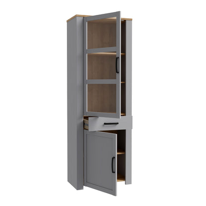 Furniture To Go Bohol 2 Door 1 Drawer Narrow Display Cabinet in Riviera Oak/Grey Oak