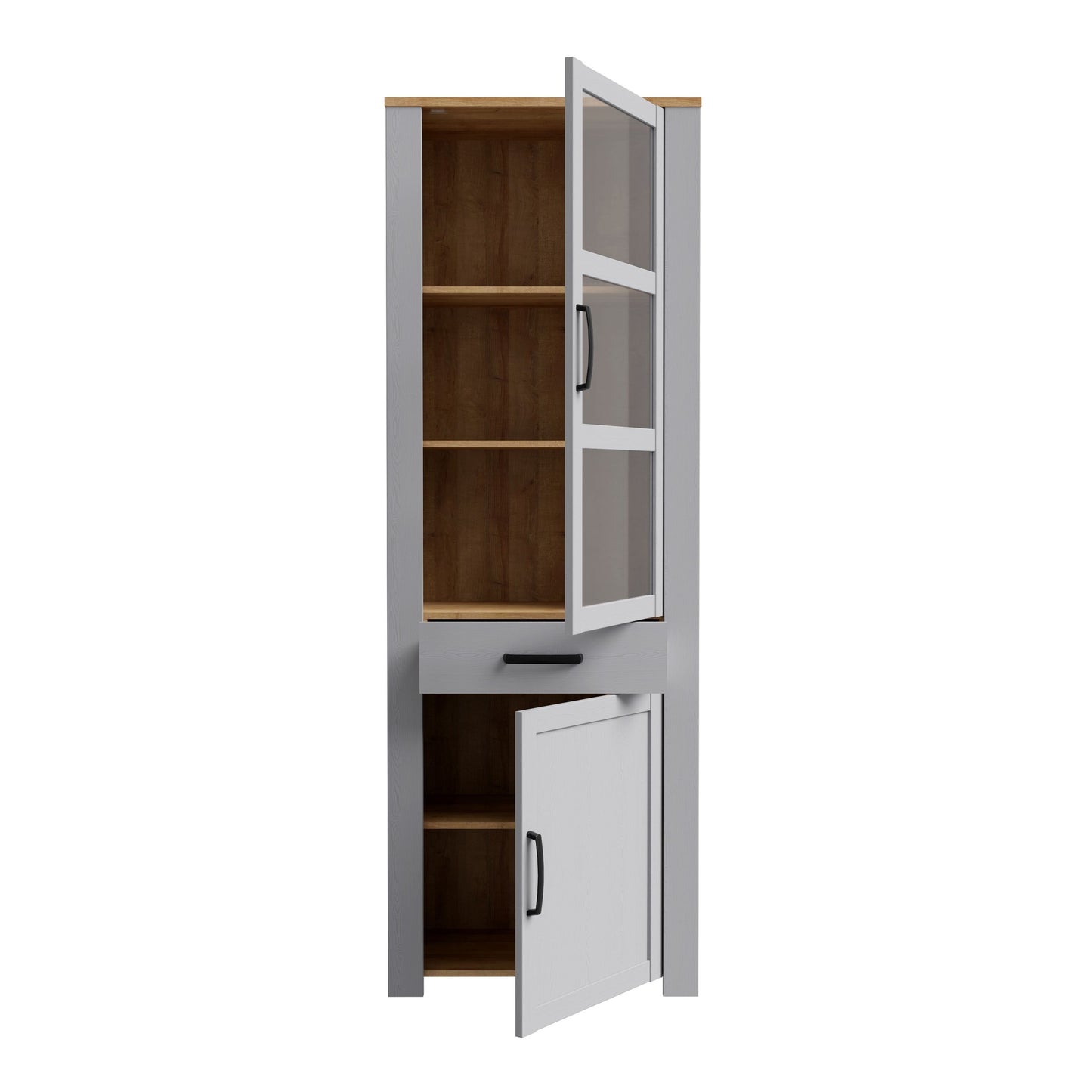 Furniture To Go Bohol 2 Door 1 Drawer Narrow Display Cabinet in Riviera Oak/Grey Oak