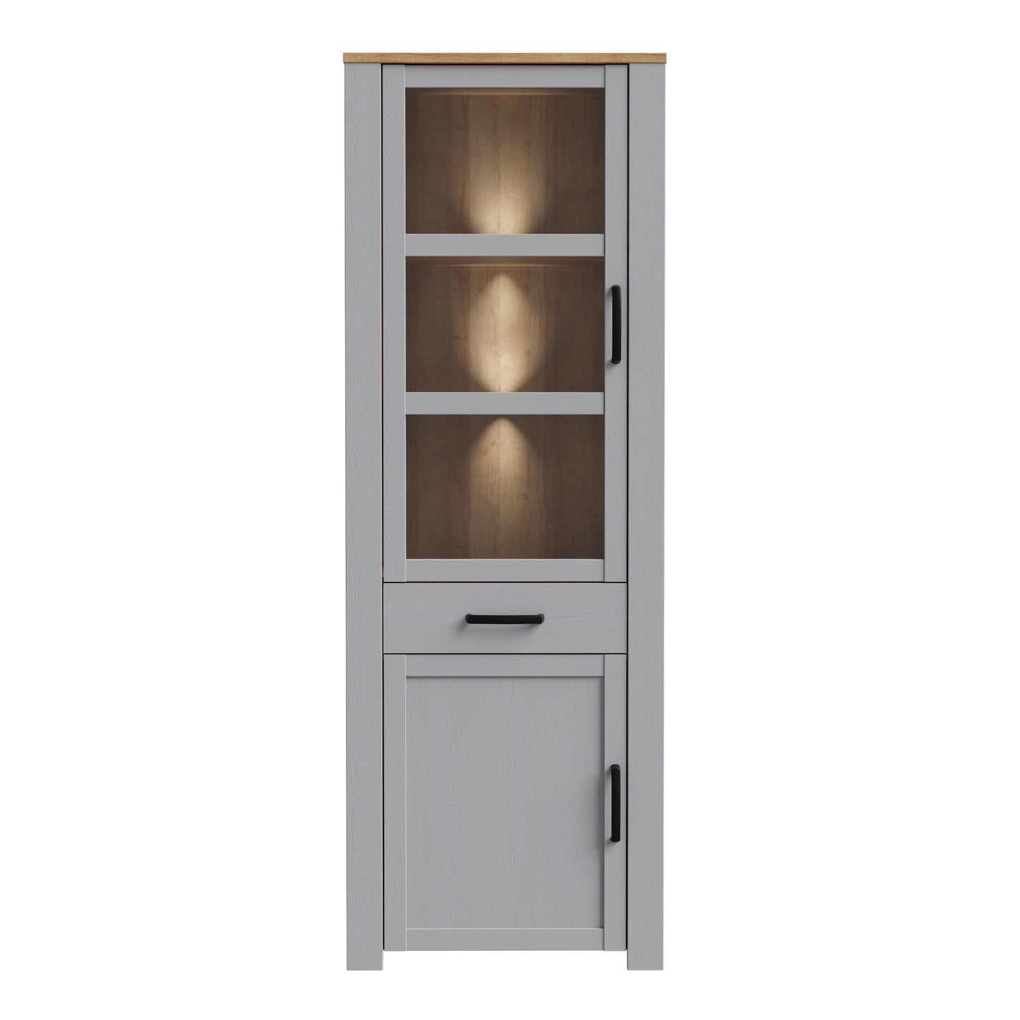 Furniture To Go Bohol 2 Door 1 Drawer Narrow Display Cabinet in Riviera Oak/Grey Oak