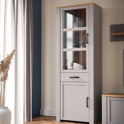 Furniture To Go Bohol 2 Door 1 Drawer Narrow Display Cabinet in Riviera Oak/Grey Oak