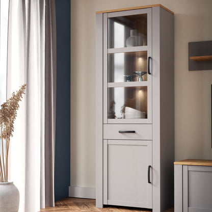 Furniture To Go Bohol 2 Door 1 Drawer Narrow Display Cabinet in Riviera Oak/Grey Oak