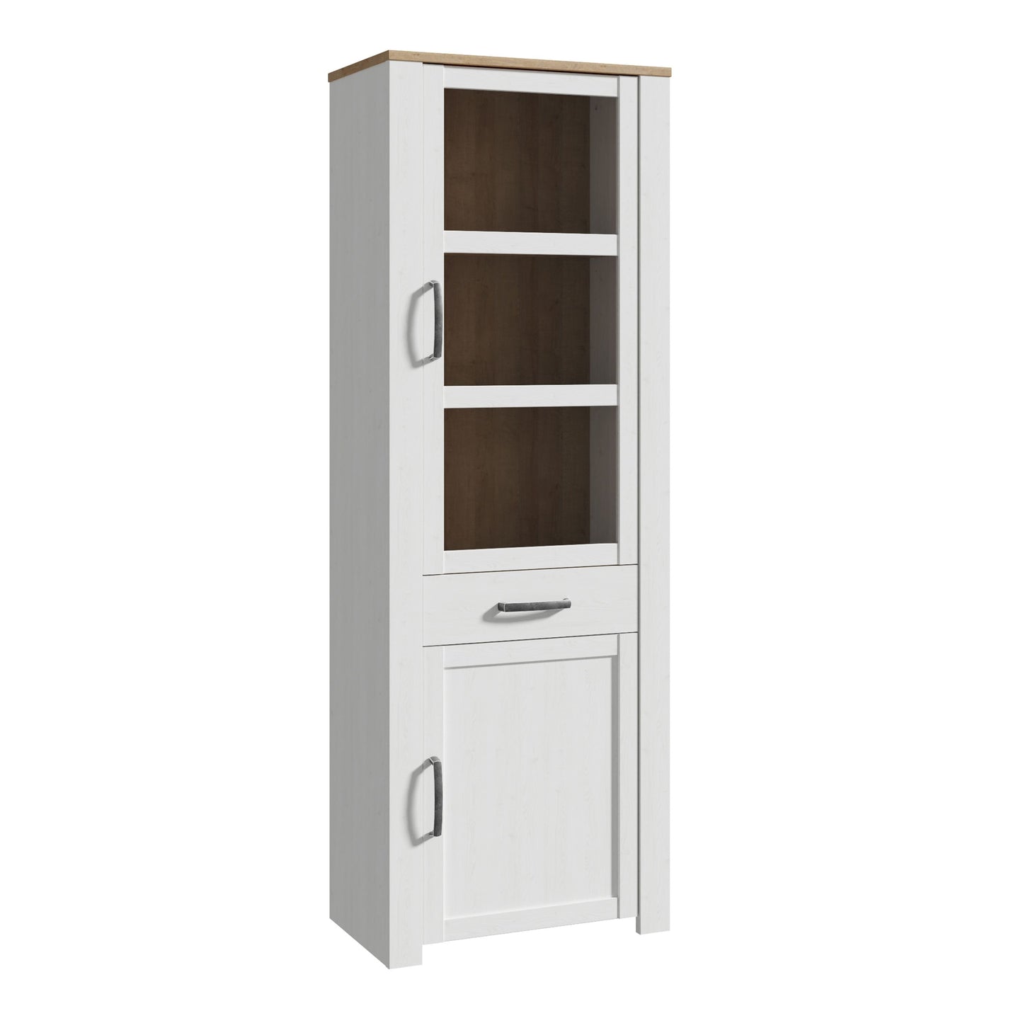 Furniture To Go Bohol 2 Door 1 Drawer Narrow Display Cabinet in Riviera Oak/White