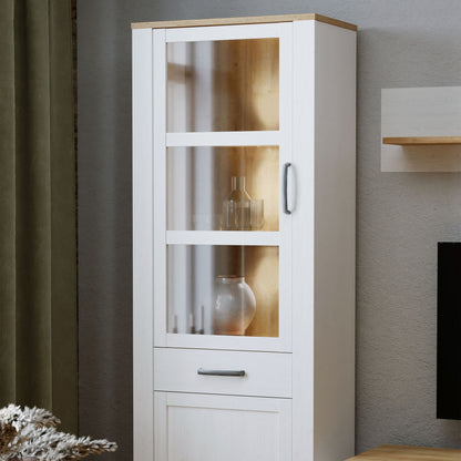 Furniture To Go Bohol 2 Door 1 Drawer Narrow Display Cabinet in Riviera Oak/White