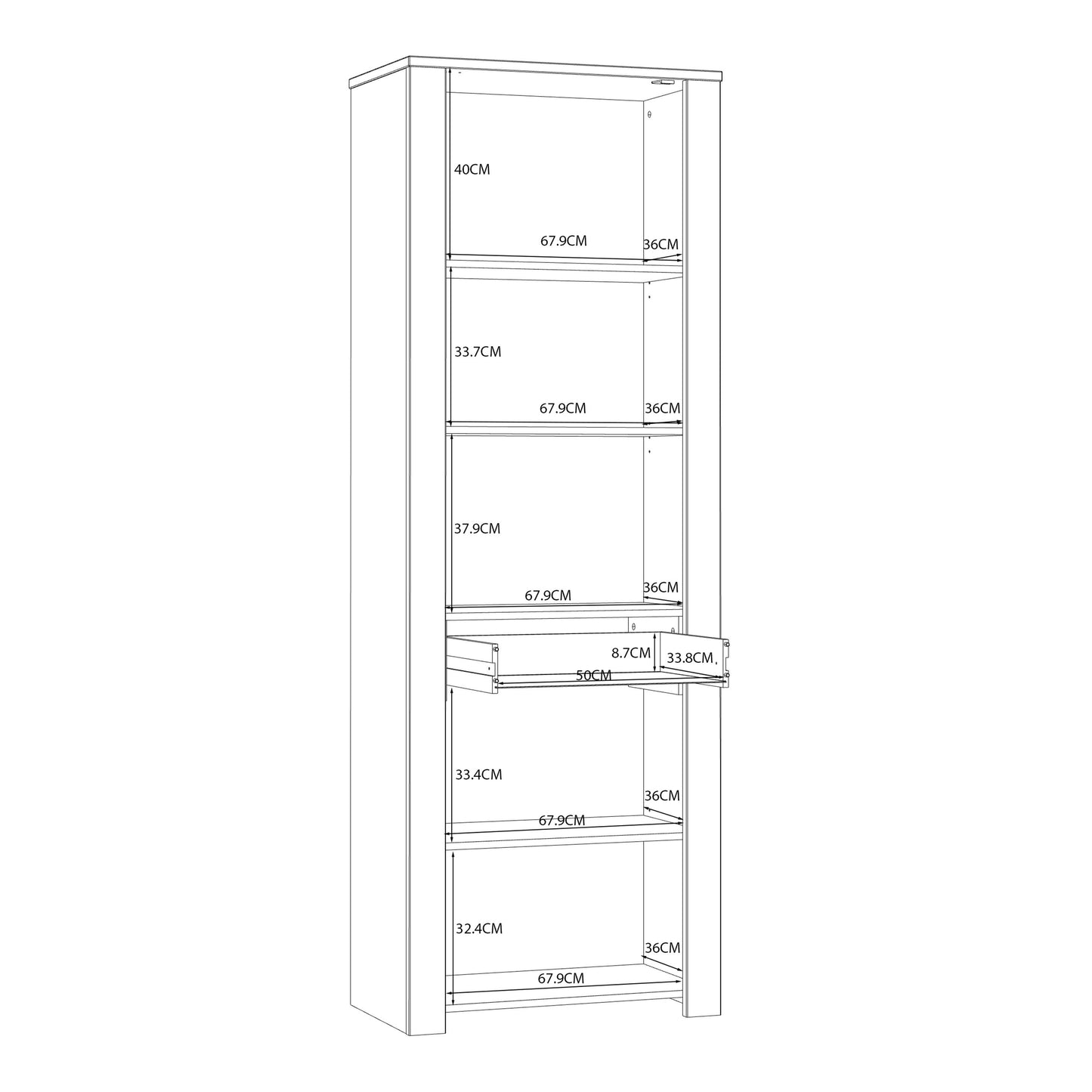 Furniture To Go Bohol 2 Door 1 Drawer Narrow Display Cabinet in Riviera Oak/White