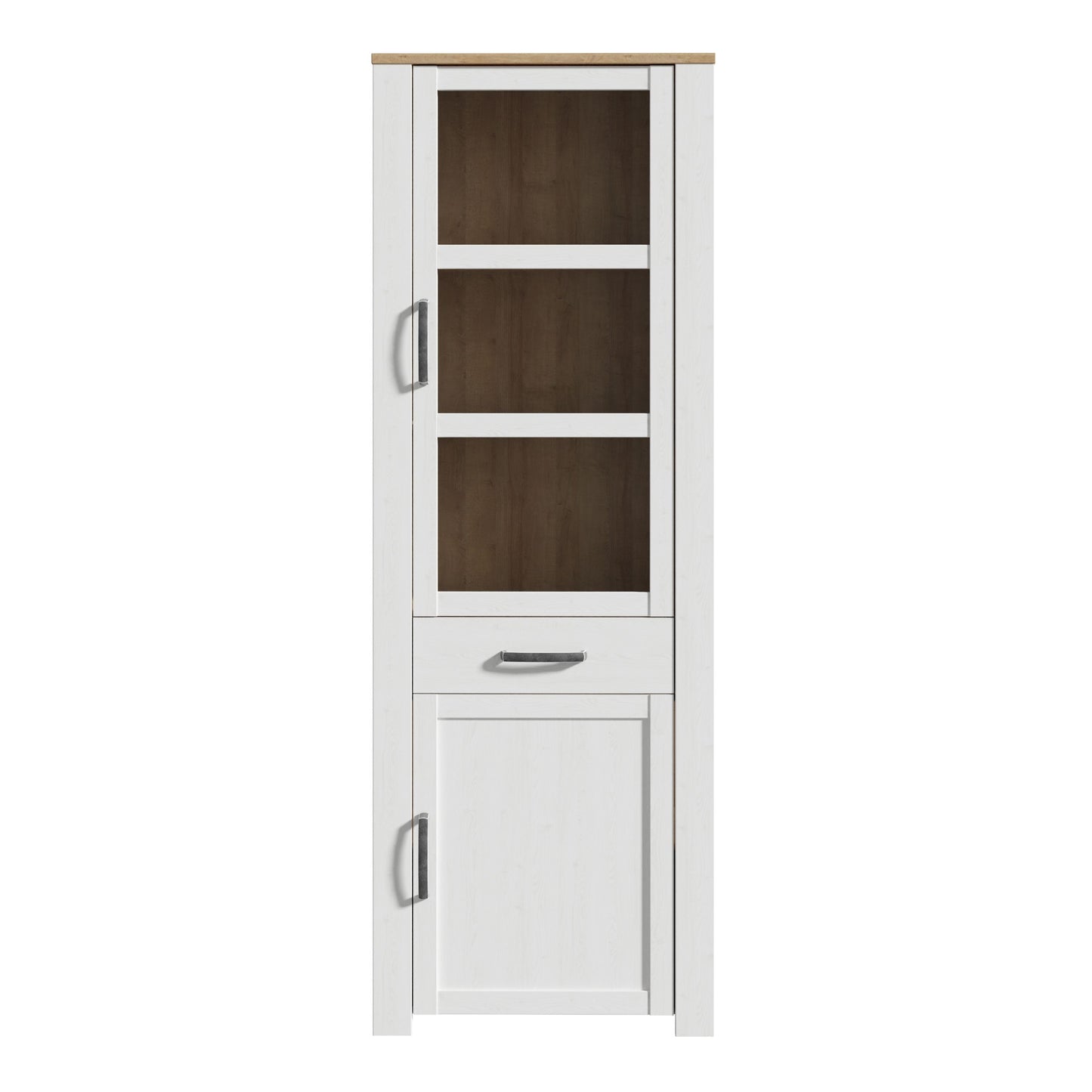 Furniture To Go Bohol 2 Door 1 Drawer Narrow Display Cabinet in Riviera Oak/White