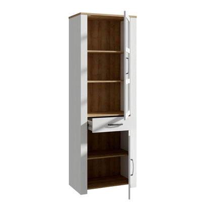 Furniture To Go Bohol 2 Door 1 Drawer Narrow Display Cabinet in Riviera Oak/White