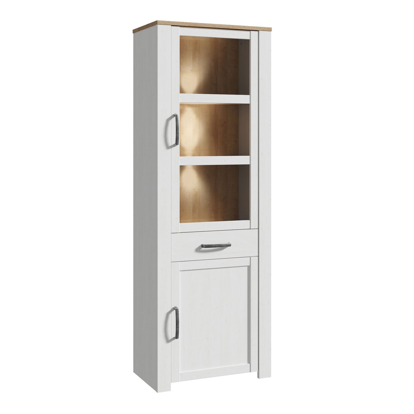 Furniture To Go Bohol 2 Door 1 Drawer Narrow Display Cabinet in Riviera Oak/White