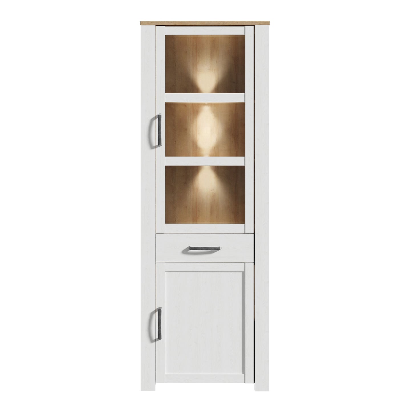 Furniture To Go Bohol 2 Door 1 Drawer Narrow Display Cabinet in Riviera Oak/White