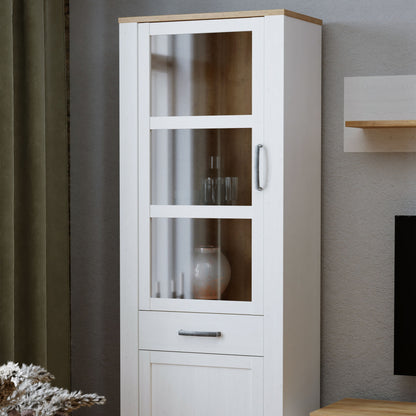 Furniture To Go Bohol 2 Door 1 Drawer Narrow Display Cabinet in Riviera Oak/White