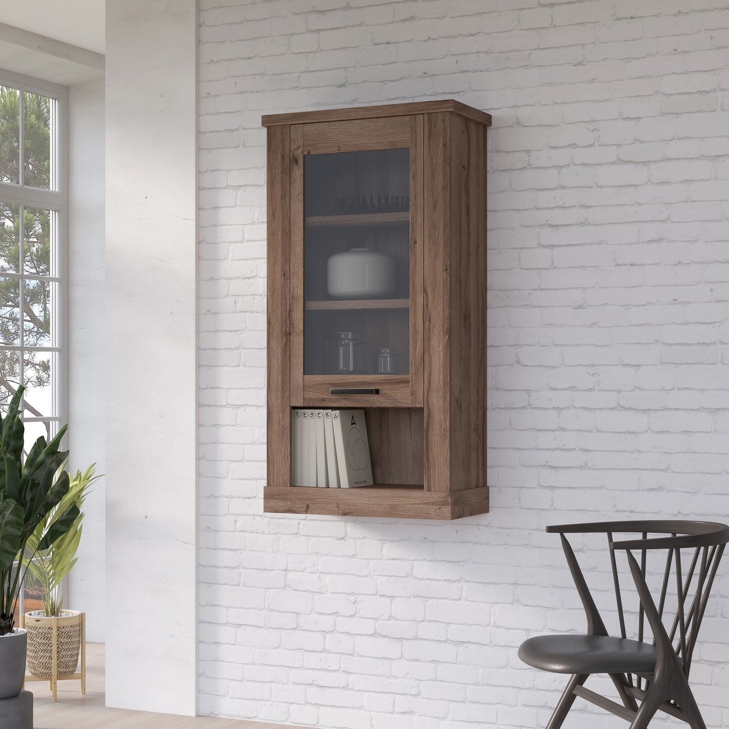 Furniture To Go Corona 1 Door Wall Display Cabinet in Tabak Oak