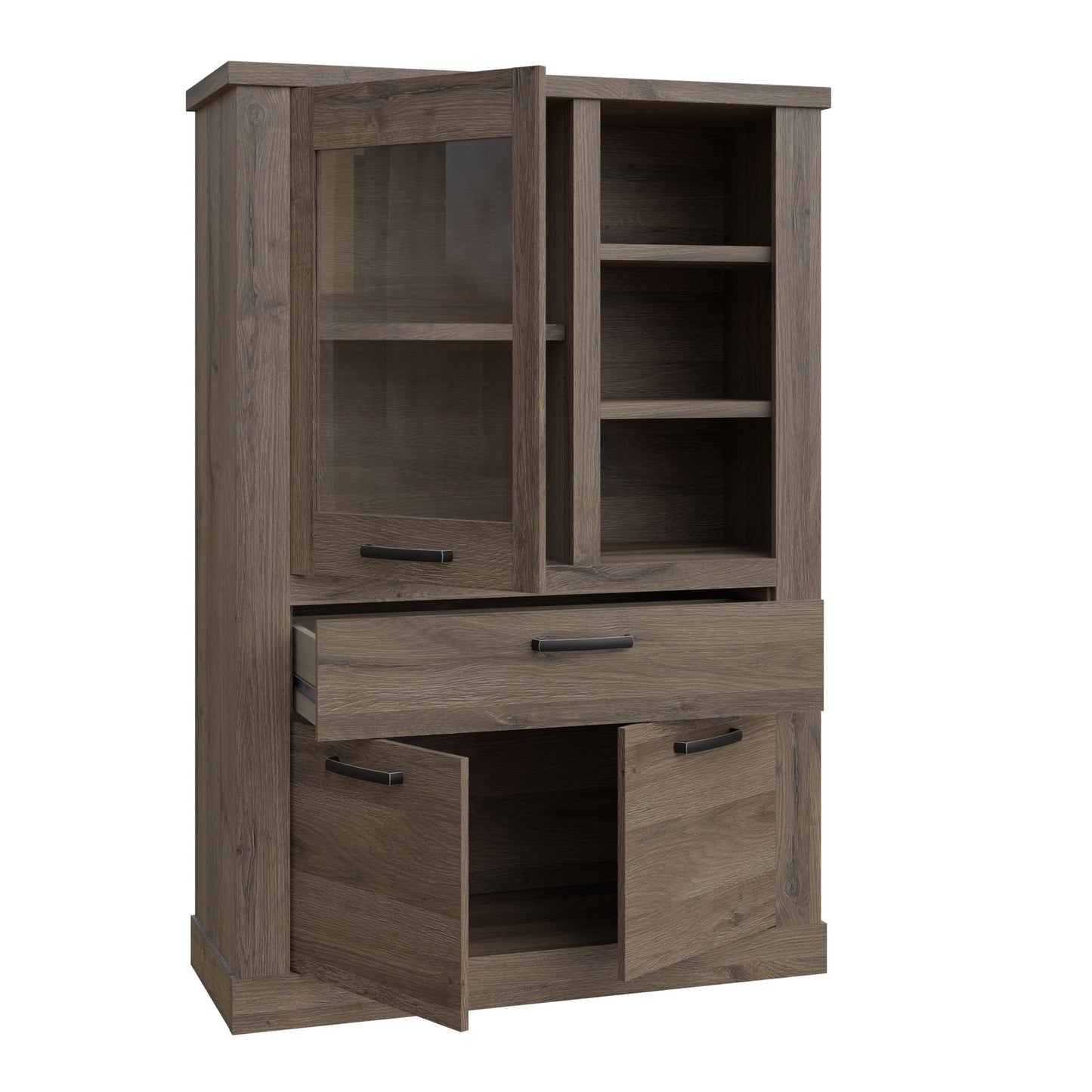 Furniture To Go Corona 1 Door 1 Drawer 3 Shelve Display Cabinet in Tabak Oak