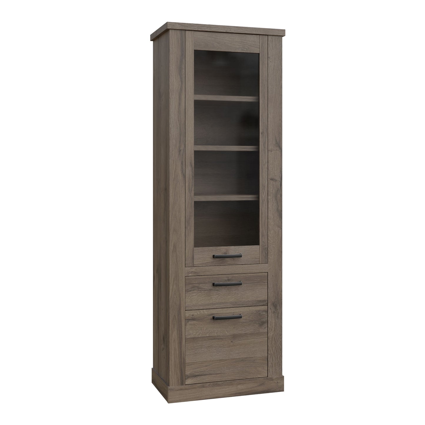 Furniture To Go Corona 2 Door 1 Drawer 3 Shelve Narrow Display Cabinet in Tabak Oak