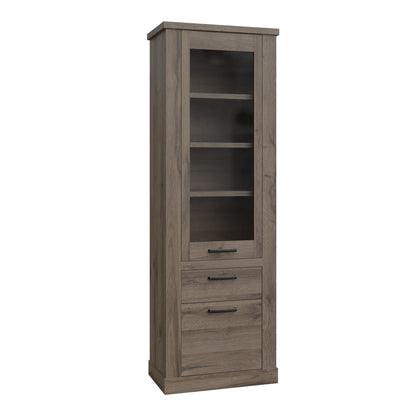 Furniture To Go Corona 2 Door 1 Drawer 3 Shelve Narrow Display Cabinet in Tabak Oak