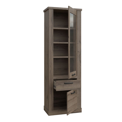 Furniture To Go Corona 2 Door 1 Drawer 3 Shelve Narrow Display Cabinet in Tabak Oak