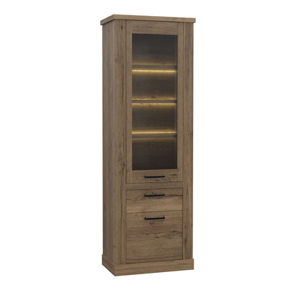 Furniture To Go Corona 2 Door 1 Drawer 3 Shelve Narrow Display Cabinet in Tabak Oak