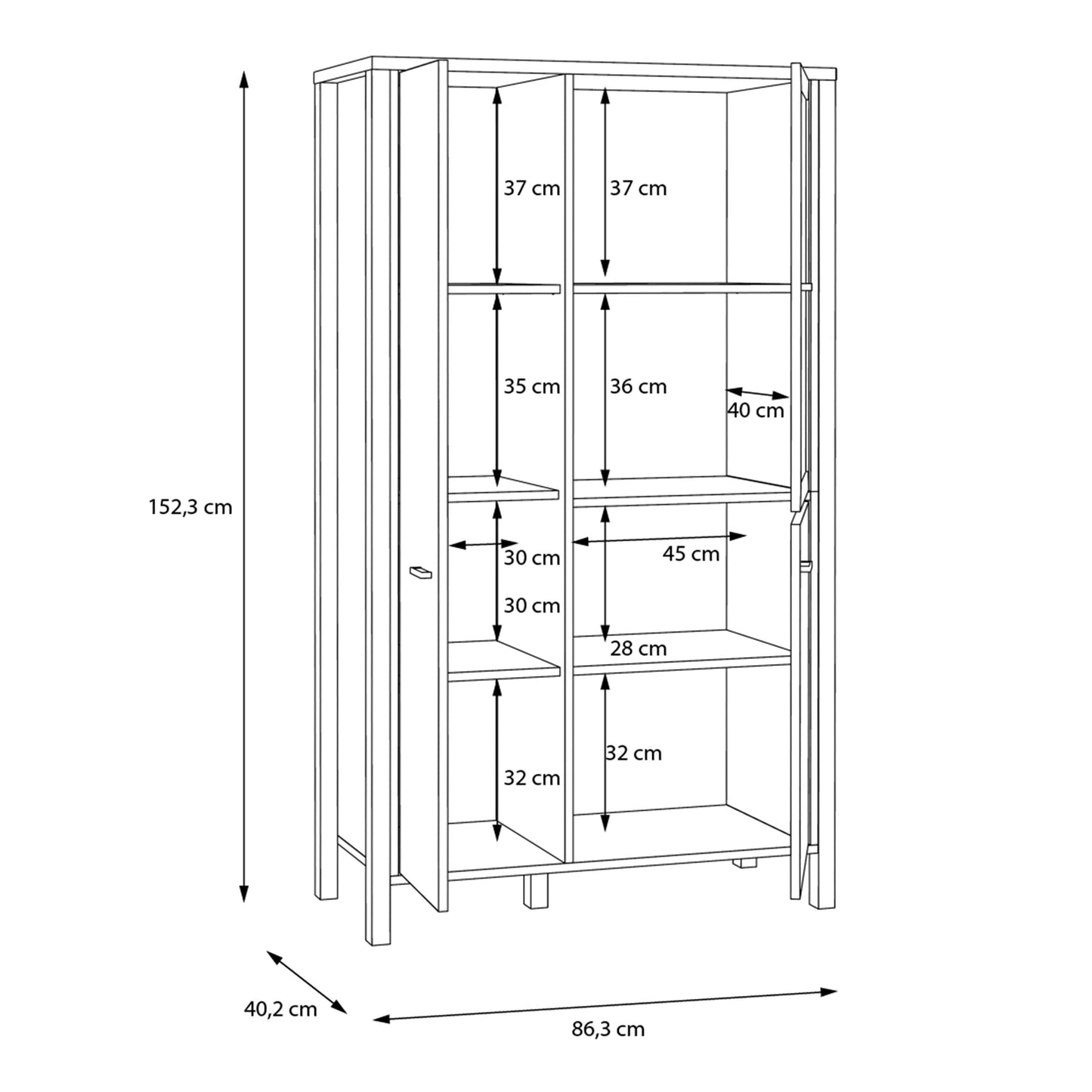 Furniture To Go High Rock Small Display Cabinet in Matt Black/Riviera Oak