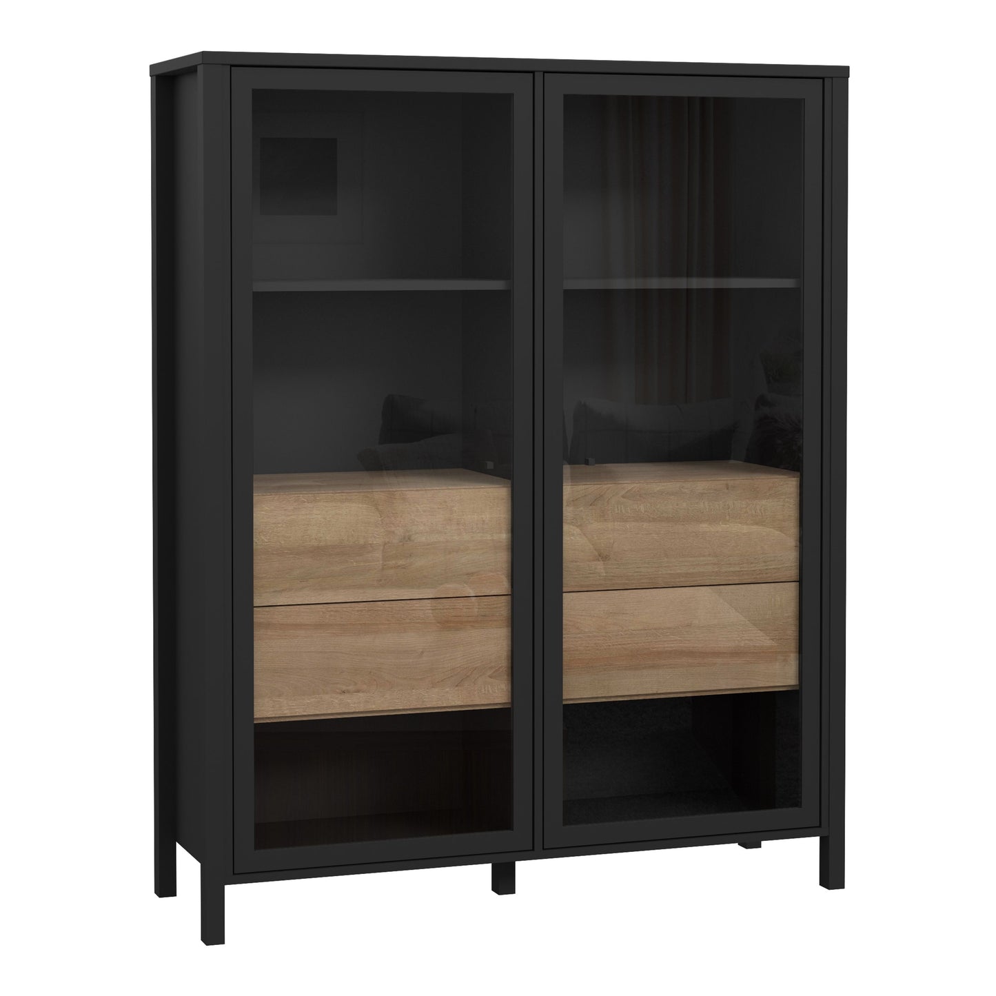 Furniture To Go High Rock Extra Wide Display Cabinet in Matt Black/Riviera Oak