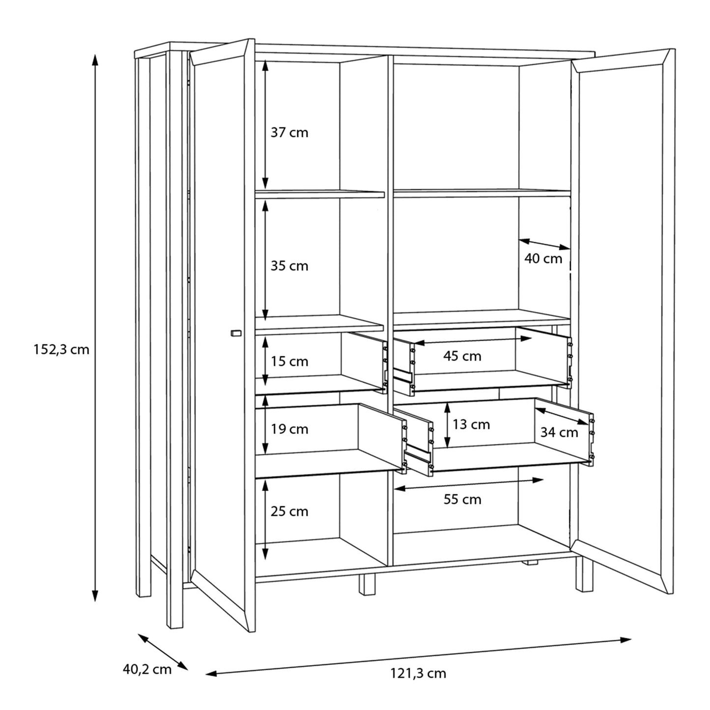 Furniture To Go High Rock Extra Wide Display Cabinet in Matt Black/Riviera Oak