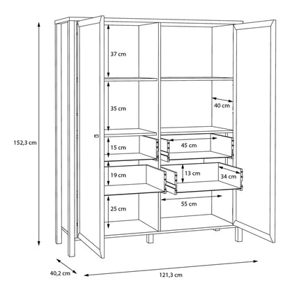 Furniture To Go High Rock Extra Wide Display Cabinet in Matt Black/Riviera Oak