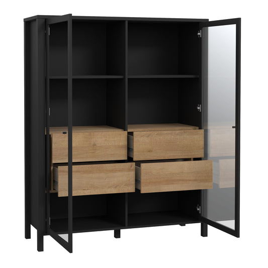 Furniture To Go High Rock Extra Wide Display Cabinet in Matt Black/Riviera Oak