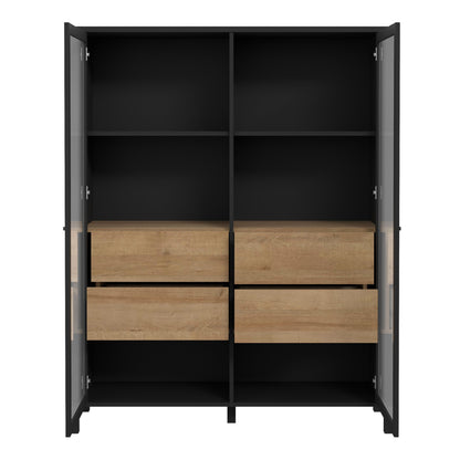 Furniture To Go High Rock Extra Wide Display Cabinet in Matt Black/Riviera Oak