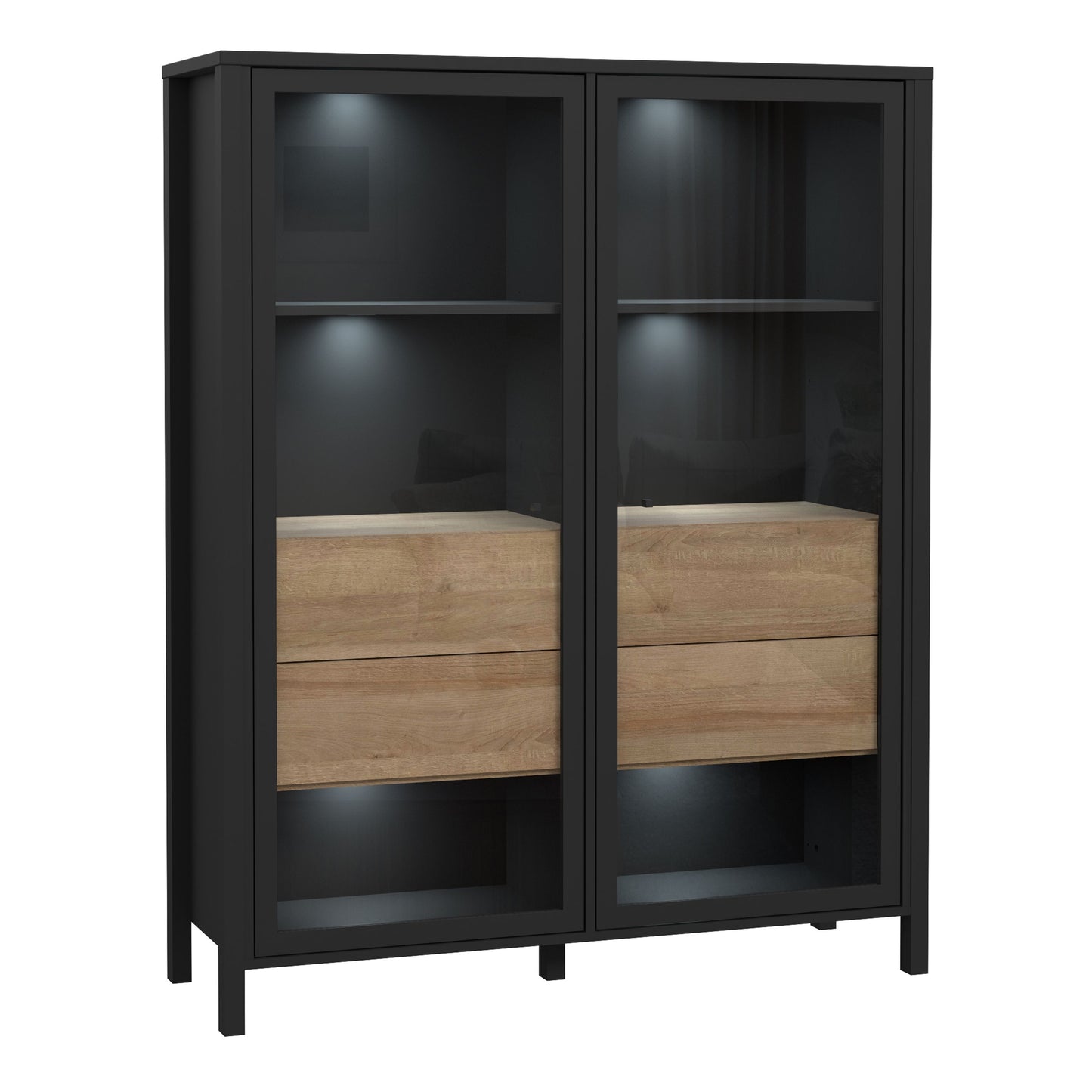 Furniture To Go High Rock Extra Wide Display Cabinet in Matt Black/Riviera Oak