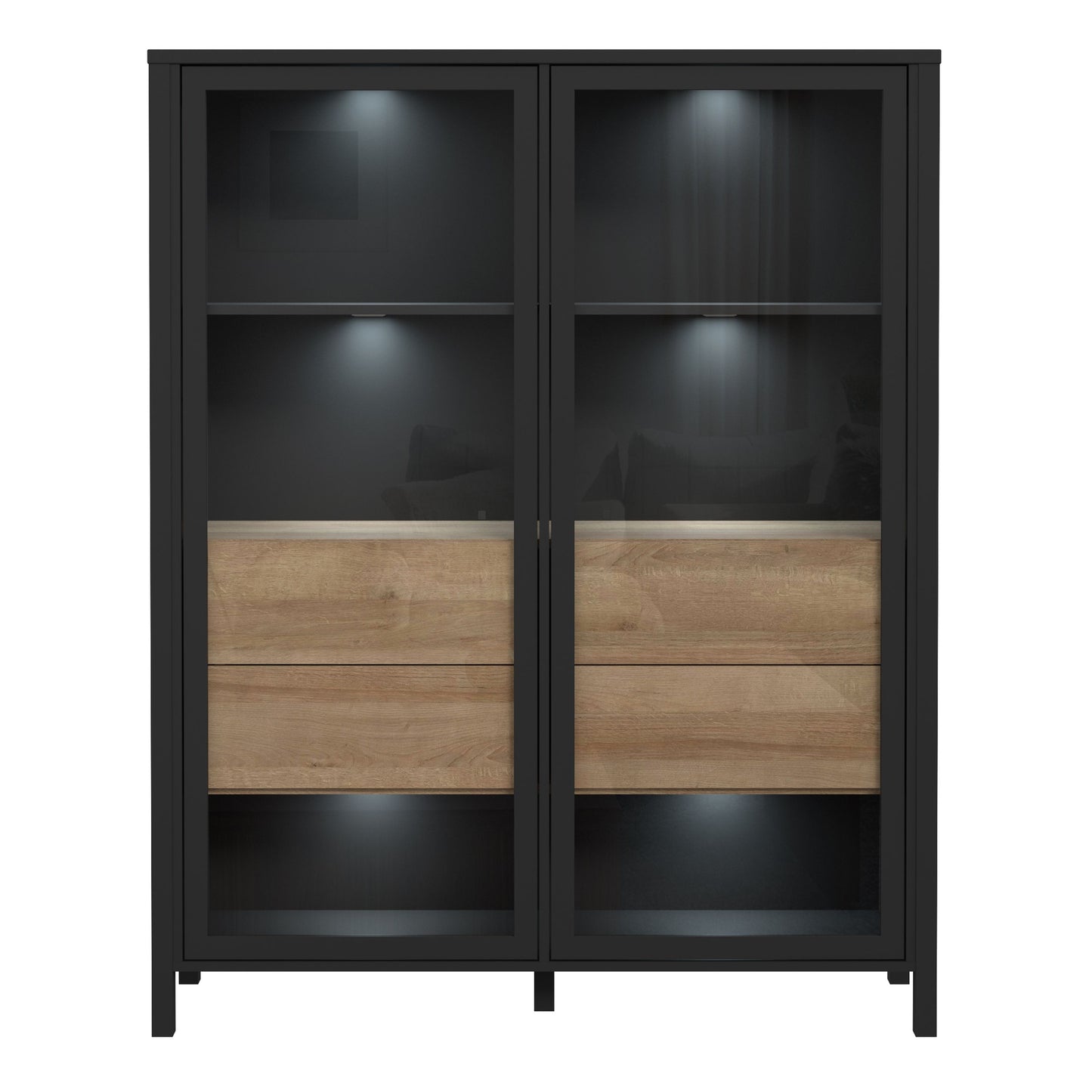 Furniture To Go High Rock Extra Wide Display Cabinet in Matt Black/Riviera Oak