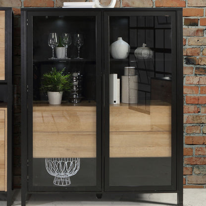 Furniture To Go High Rock Extra Wide Display Cabinet in Matt Black/Riviera Oak