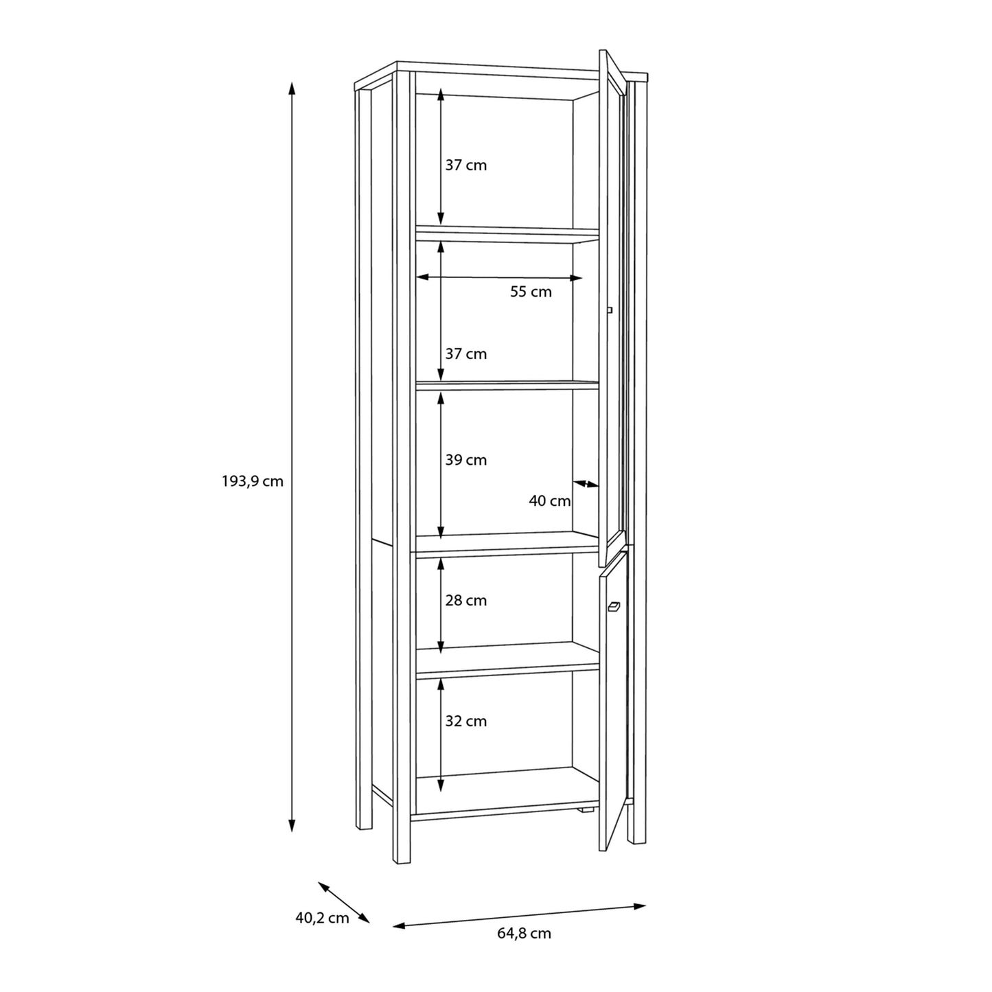 Furniture To Go High Rock Wide Display Cabinet in Matt Black/Riviera Oak