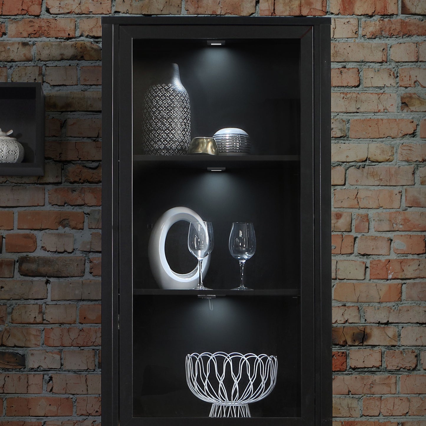 Furniture To Go High Rock Wide Display Cabinet in Matt Black/Riviera Oak