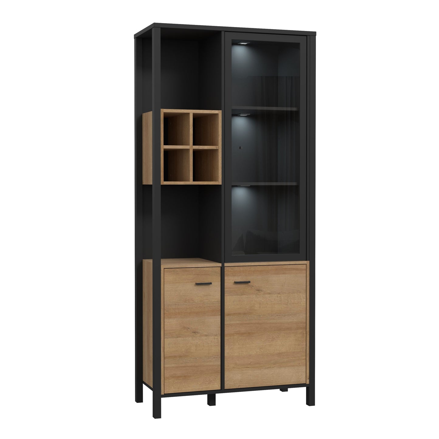 Furniture To Go High Rock Display Cabinet in Matt Black/Riviera Oak