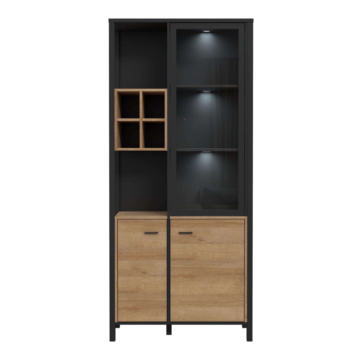 Furniture To Go High Rock Display Cabinet in Matt Black/Riviera Oak