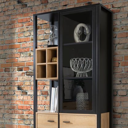 Furniture To Go High Rock Display Cabinet in Matt Black/Riviera Oak