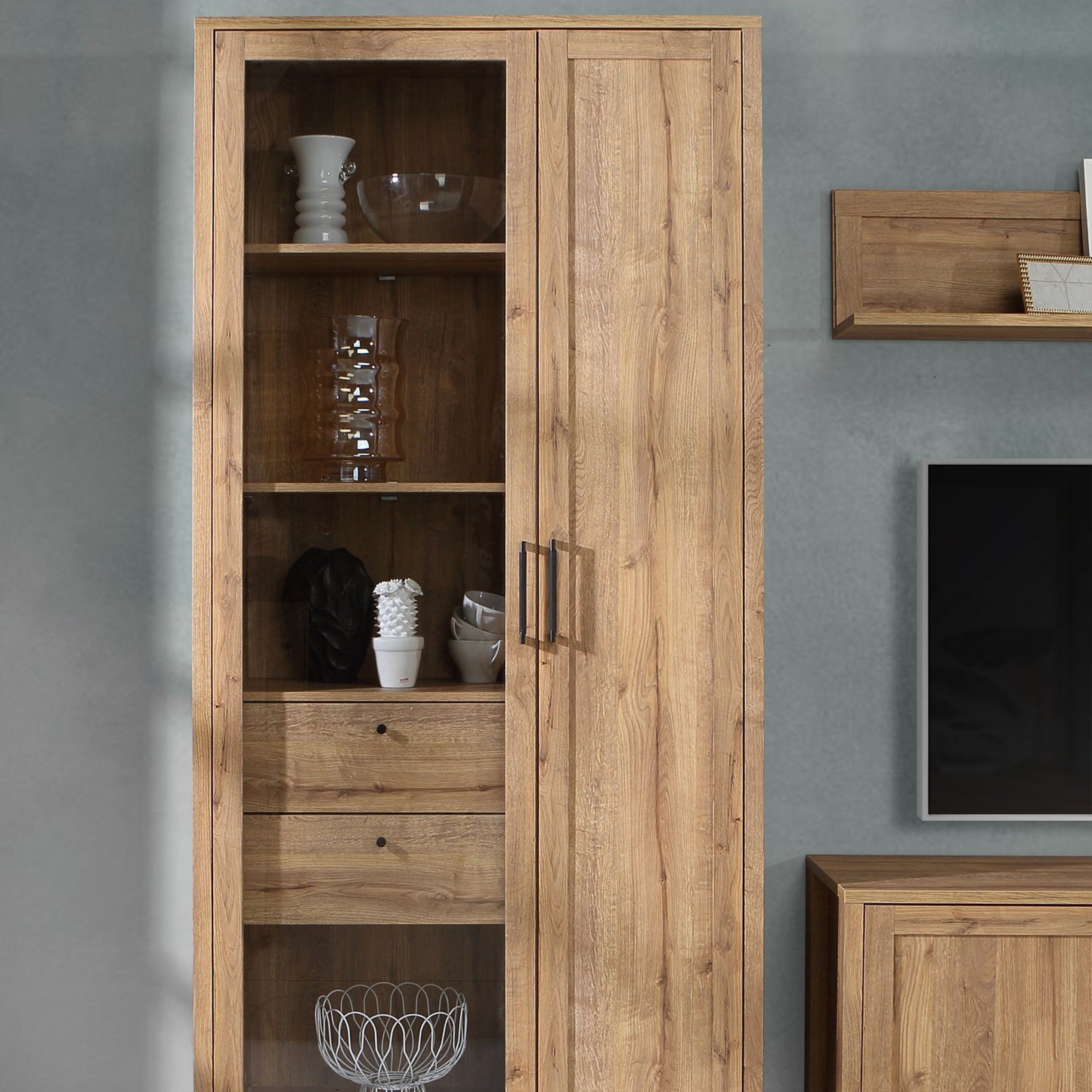 Furniture To Go Malte Brun Display Cabinet in Waterford Oak