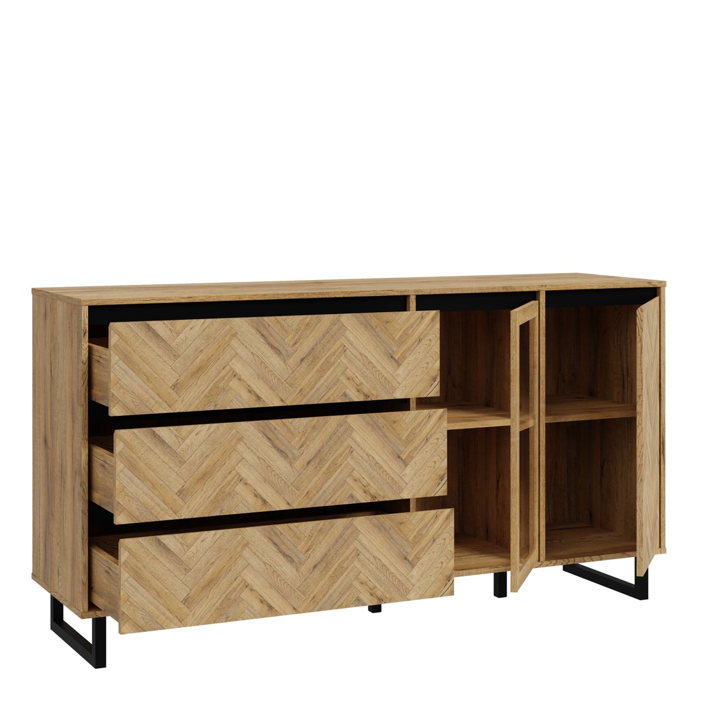 Furniture To Go Bohol Nikomedes Sideboard in Spica Oak/Matt Black/Bartex Oak