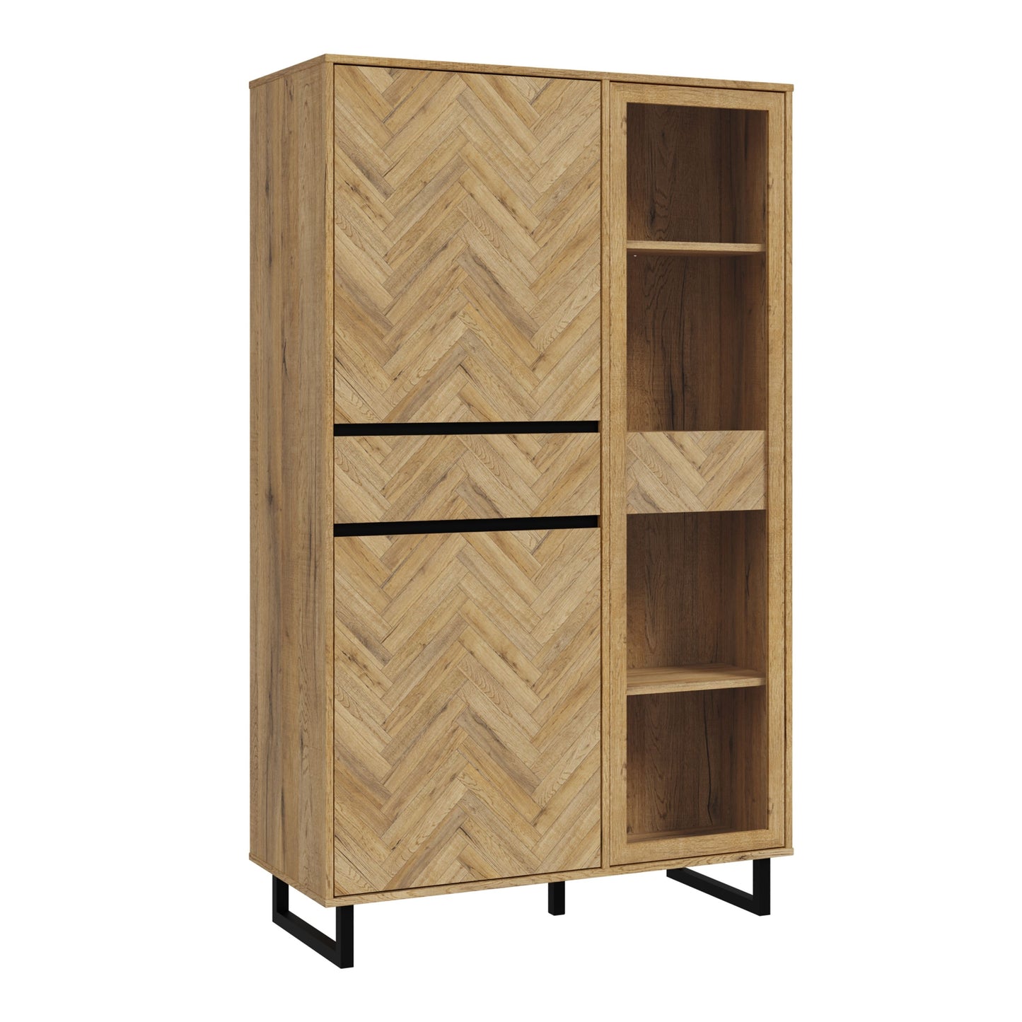 Furniture To Go Nikomedes Display Cabinet in Spica Oak/Matt Black/Bartex Oak