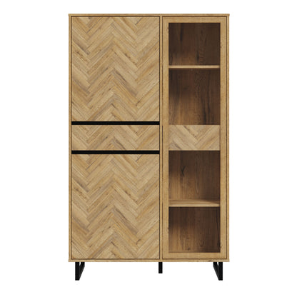 Furniture To Go Nikomedes Display Cabinet in Spica Oak/Matt Black/Bartex Oak