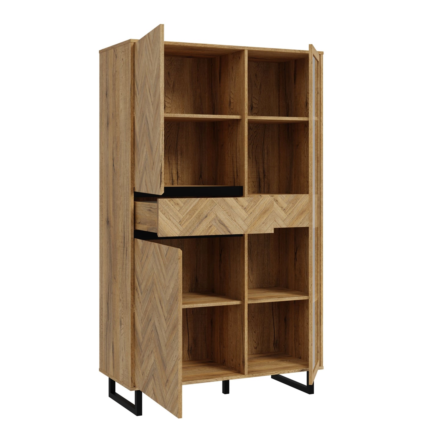 Furniture To Go Nikomedes Display Cabinet in Spica Oak/Matt Black/Bartex Oak