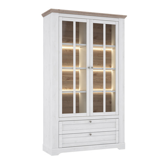 Furniture To Go Illoppa Display Cabinet in Snowy Oak/Oak Nelson with 6 Point Led