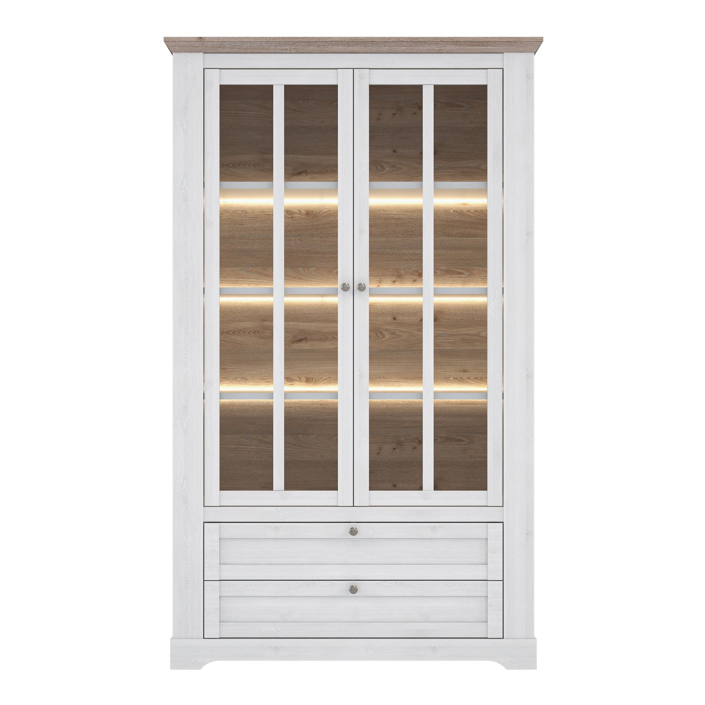 Furniture To Go Illoppa Display Cabinet in Snowy Oak/Oak Nelson with 6 Point Led