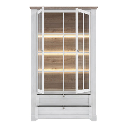 Furniture To Go Illoppa Display Cabinet in Snowy Oak/Oak Nelson with 6 Point Led