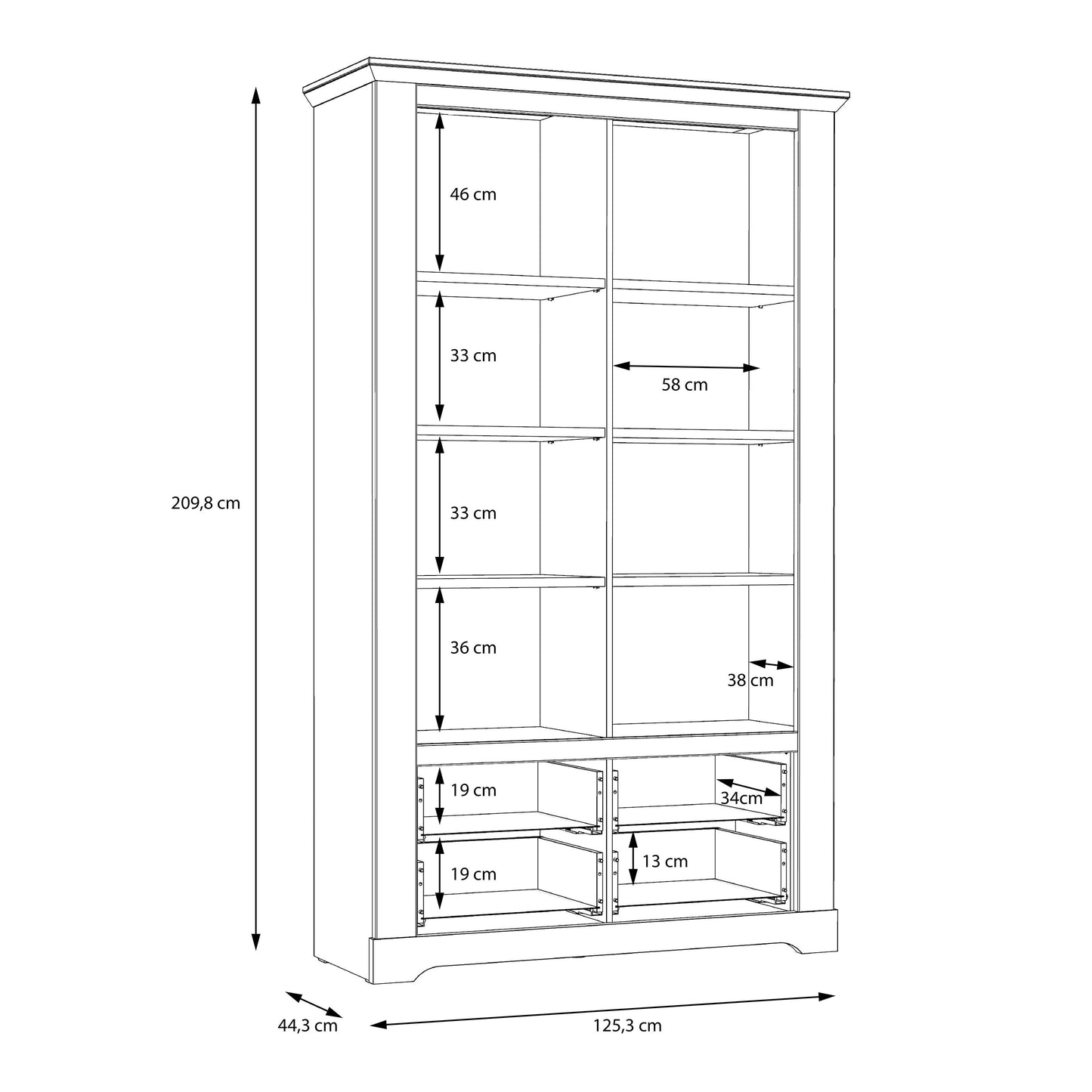 Furniture To Go Illoppa Display Cabinet in Snowy Oak/Oak Nelson with 6 Point Led