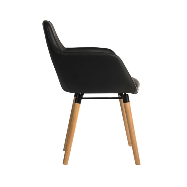 Teknik Office 4 Legged Reception Chair (pack of 2) in PU Black coloured fabric and oak coloured legs.