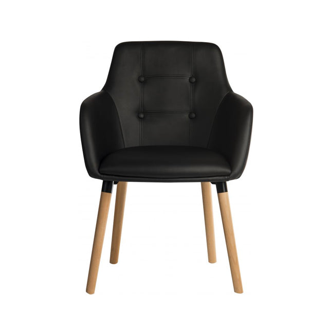 Teknik Office 4 Legged Reception Chair (pack of 2) in PU Black coloured fabric and oak coloured legs.