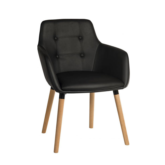 Teknik Office 4 Legged Reception Chair (pack of 2) in PU Black coloured fabric and oak coloured legs.